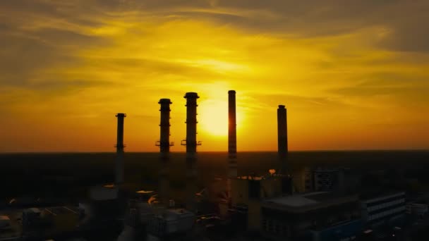Luchtdrone Fantastische Zonsondergang Een Power Plan — Stockvideo