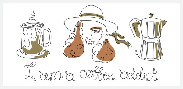 Cartaz Café Definido Uma Linha Contínua Desenho Estilo Simples Para —  Vetores de Stock