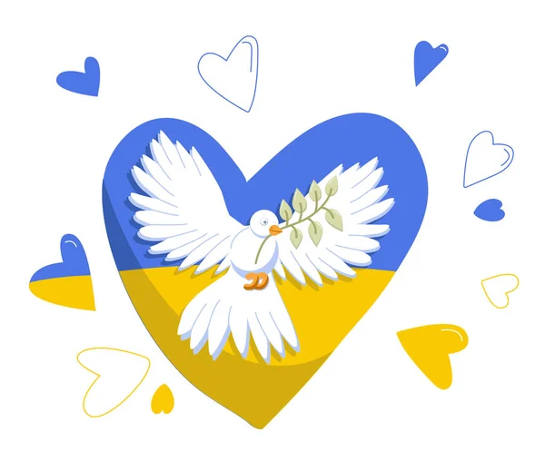 Ручной Рисунок Украинского Флага Сердце Белым Голубем Цвете Изолированы Белом — стоковый вектор