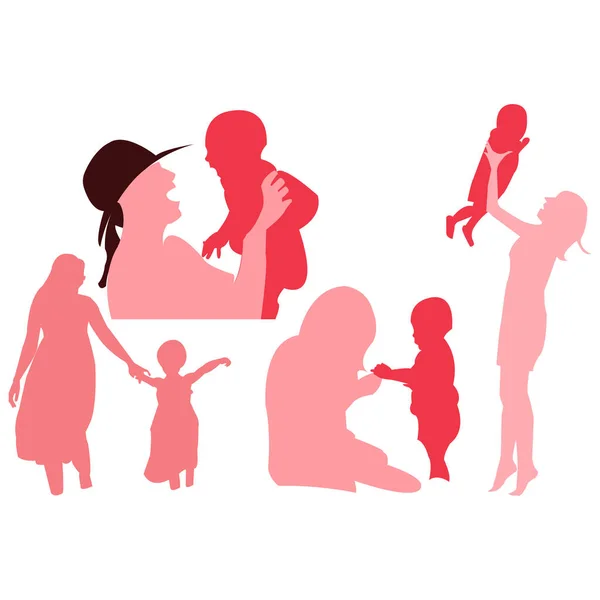 Moeder Kind Vector Silhouet Illustratie Ontwerp — Stockvector