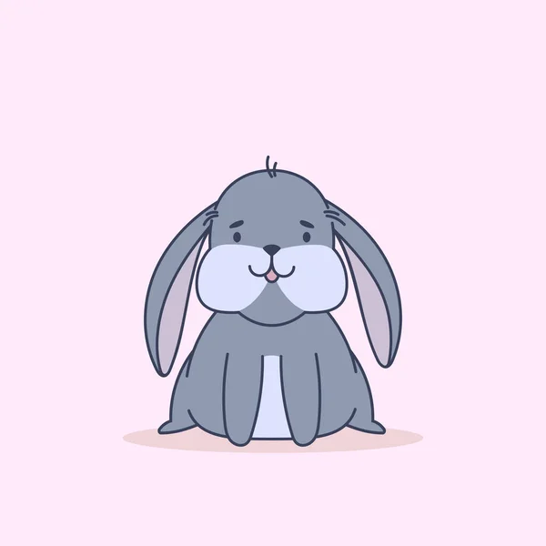 Cute little grey bunny on pink background — Stock Vector