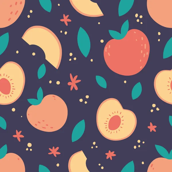 Hand drawn peach seamless pattern on blue — Stock Vector