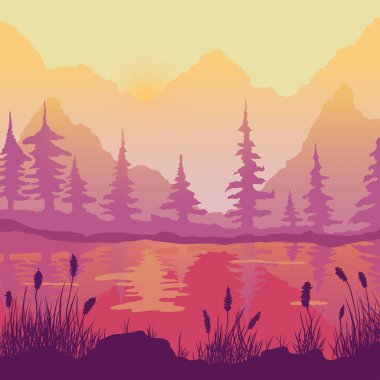 Dağlarda gün batımı kırmızı tonlarda