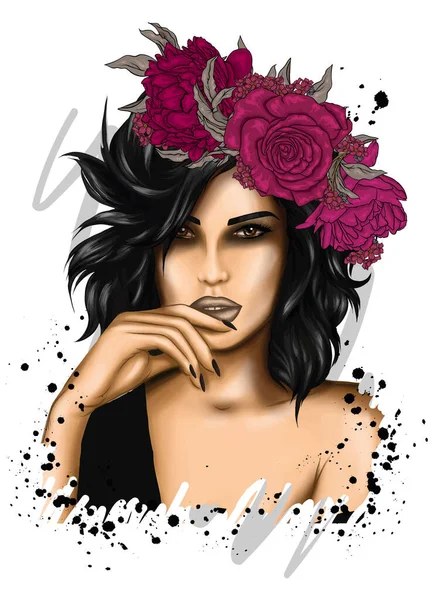 Retrato Una Hermosa Chica Una Corona Moda Estilo Ropa Accesorios — Vector de stock