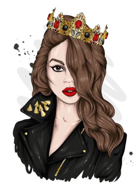 Şık bir başörtüsü, taç ve gözlüklü güzel bir kız. Moda, tarz, giysi ve aksesuarlar..