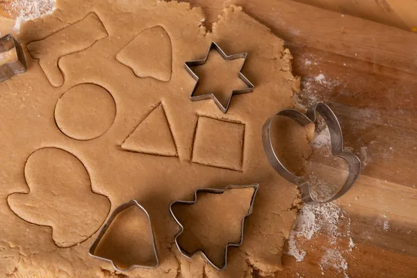 Christmas ginger cookies of differnt shapes top view