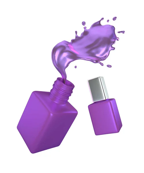 Illustration Purple Cosmetic Bottles Splash Isolated White Background Work Path — Stok Foto