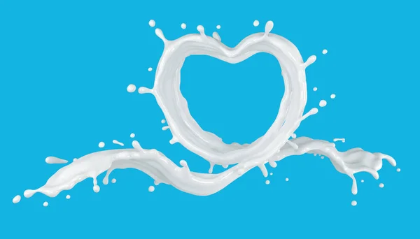 Illustration Heart Shape Milk Splash Blue Background Clipping Path — Stockfoto