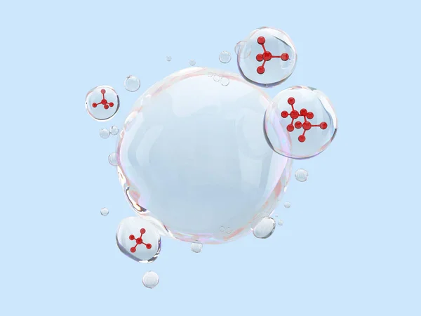 Illustration Red Molecule Liquid Bubbles Clipping Path Cosmetic Product — стоковое фото