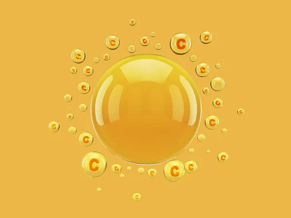 Illustration Vitamin Orange Liquid Bubbles Clipping Path Food Cosmetics Healthcare — Stockfoto