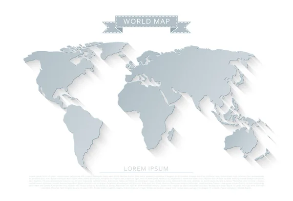 Mapa Mundo Cinzento Isolado Sobre Fundo Branco Com Sombra Longa — Vetor de Stock