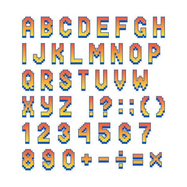 Pixel复古字体电脑游戏 8位字母 数字和符号 免版税图库矢量图片