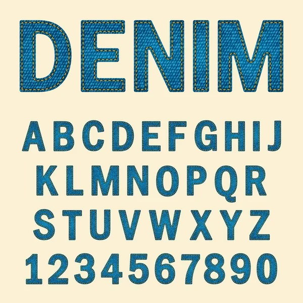 Alfabeto Inglês Letras Maiúsculas Números Textura Denim Gráficos De Vetores