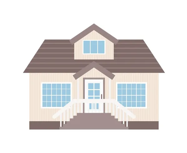 详细的农舍或乡村住宅 带有窗户 门和阳台的家庭立面 图库矢量图片