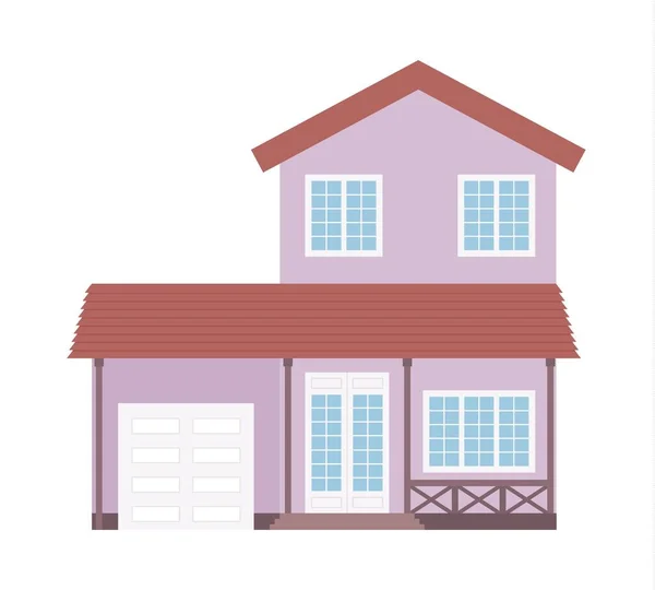 详细的农舍或乡村住宅 带有窗户 车库和露台的家庭立面 免版税图库矢量图片