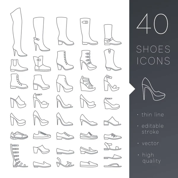 Conjunto Ícones Simples Sapatos Esboço Curso Editável Ilustração De Stock