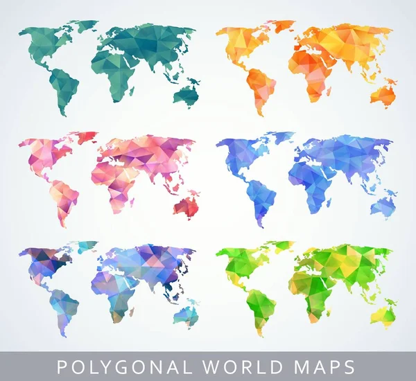 Коллекция Цветных Полигональных Карт Мира Лицензионные Стоковые Иллюстрации
