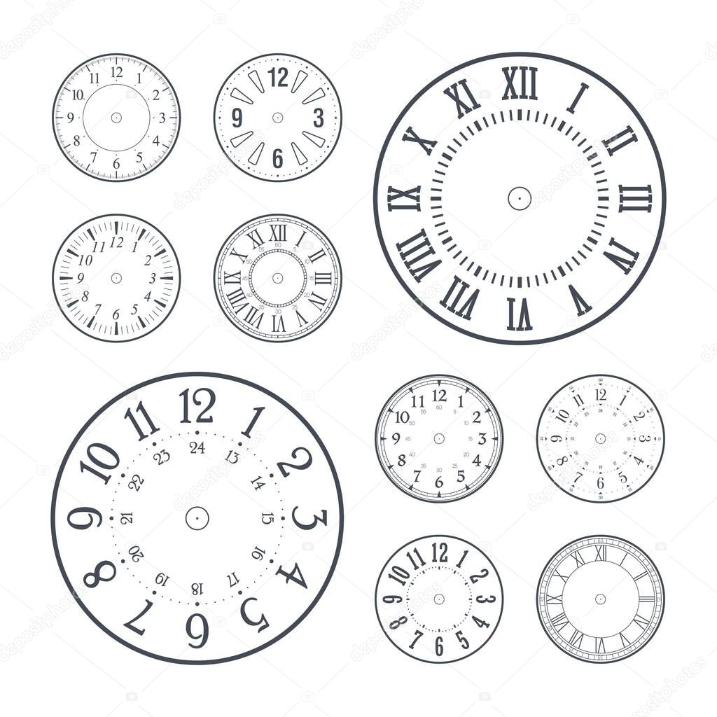 Clock face set with Roman and modern numerals, editable stroke
