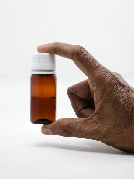 Bottle Medical Test Sample Testing Hospital Laboratories Held Fingers Hand — Stockfoto