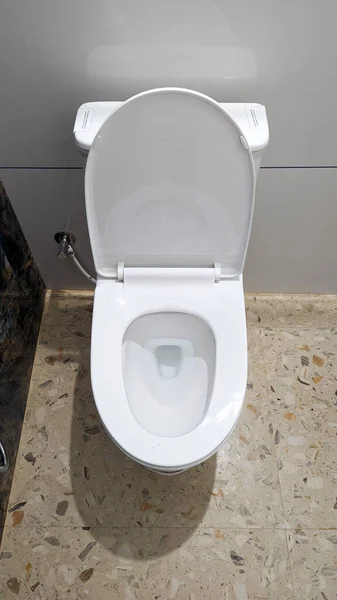 White Toilet Clean Seat Mounted Floor Modern Bathroom — Stok fotoğraf