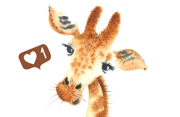 Een Poster Met Een Baby Giraffe Aquarel Cartoon Giraffe Illustratie — Stockfoto