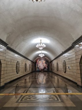 ALMATY, KAZAKHSTAN - NOVEMBER 8, 2019: Auezov Theater Almaty Metro subway Station.