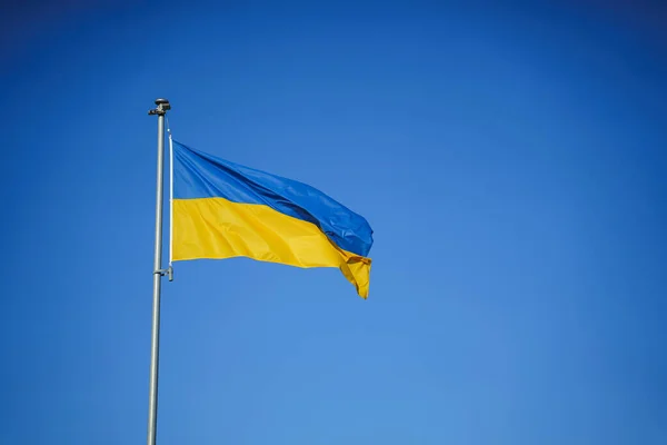 Желто Синий Флаг Украины Ветру Фоне Безоблачного Неба Стоковая Картинка