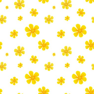 Beyaz arka planda sarı renkli, kusursuz çiçek deseni. Suluboya el küçük sarı çiçekler çizdi. Davetiyeler, kartlar, web siteleri, tasarım için doku.