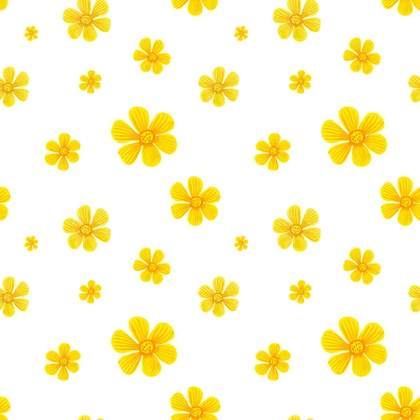 Seamless Floral Pattern Yellow Colors White Background Watercolor Hand Drawn — Stock Photo, Image