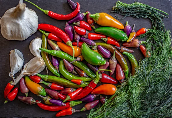 Colorful Chili Peppers Spices Assortment Fresh Dryed Peppers Cayenne Charleston Stock Photo