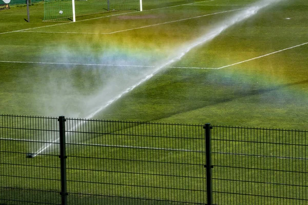 Rainbow Field Sprinkler — Stock Photo, Image