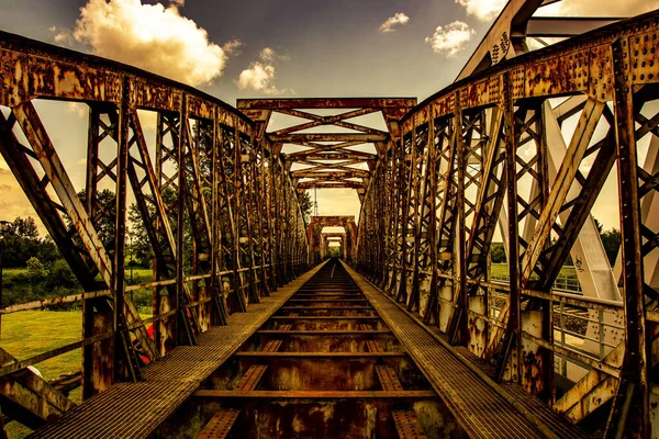 Vieux Pont Ferroviaire Fer Dans Pologne — Photo