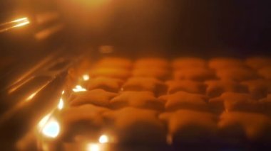 Noel kurabiyeleri fırına konuyor. Yavaş çekim 