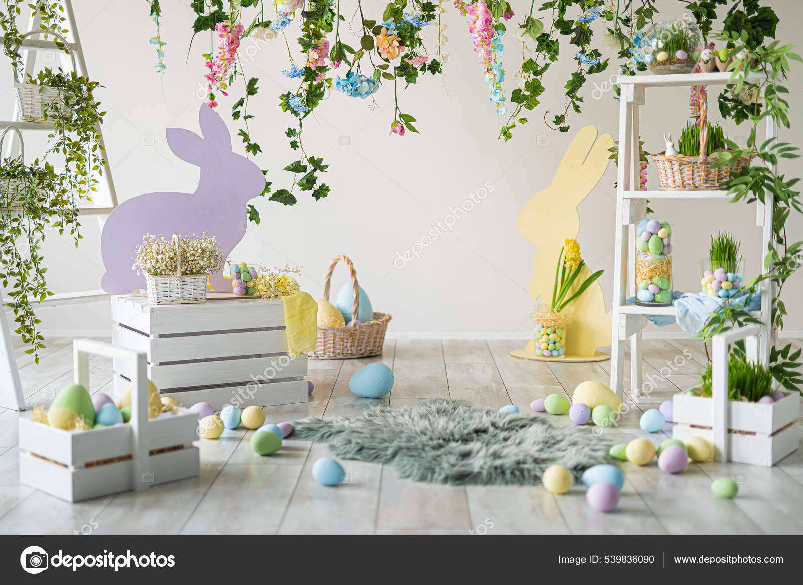 Backdrop for photo studio with easter interior for kids and family