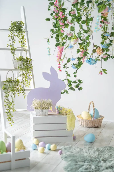 Backdrop for photo studio with easter decorations for kids and family photo sessions. Happy Easter — Stock Photo, Image