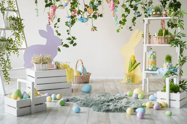 Backdrop for photo studio with easter interior for kids and family photo sessions. Happy Easter — Stock Photo, Image