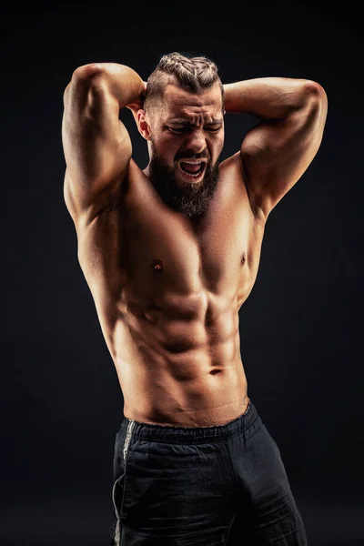 Naked Strong Man Showing His Abs Dark Background Strength Motivation — Stock Photo, Image