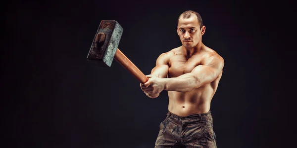 Muscular Man Great Anatomy Posing Black Background Big Hummer His — Stockfoto