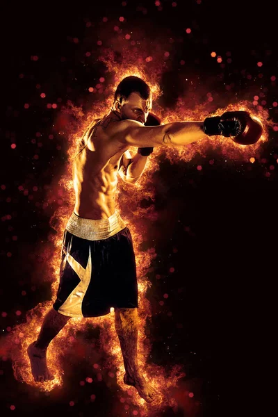 Fighter Man Fire Sport Advertising Mma Boxer — Stock Photo, Image