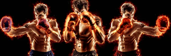 Boxers Boxing Dark Background Copy Space Sport Concept High Quality — Stock Photo, Image