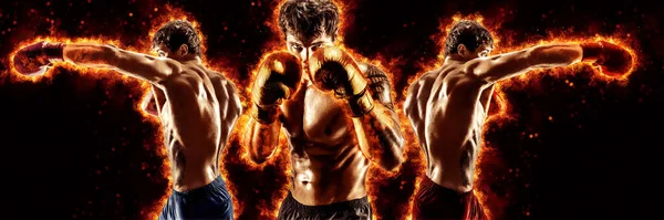 Boxers Boxing Dark Background Copy Space Sport Concept High Quality — стоковое фото