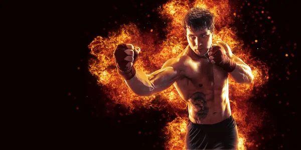 Fighter Man Punching Fire Mma Fighter — Photo