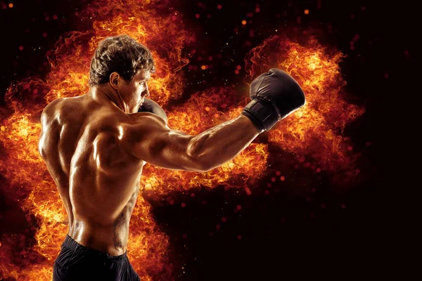 Fighter Man Punching Fire Mma Fighter — стокове фото
