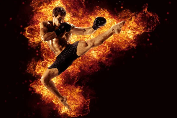 Fighter Man Punching Fire Mma Fighter — Stockfoto