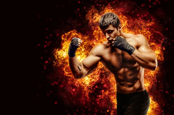 Fighter Man Punching Fire — 图库照片