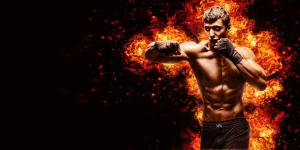 Fighter Man Punching Fire — Foto de Stock