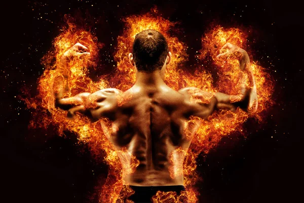 Brandende Gespierde Mannelijke Bodybuilder Terug — Stockfoto