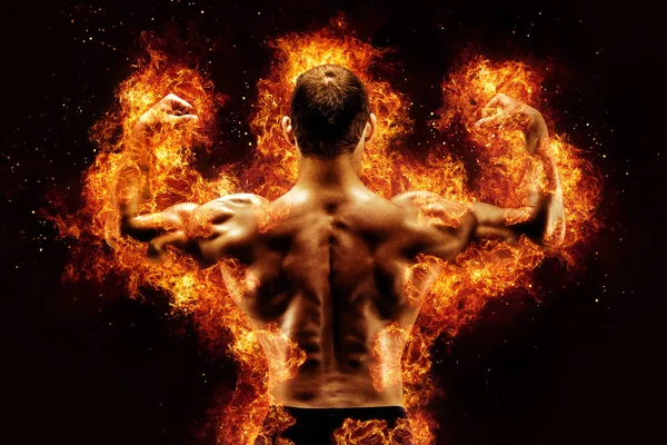 Burning Musclé Mâle Bodybuilder Retour Images De Stock Libres De Droits