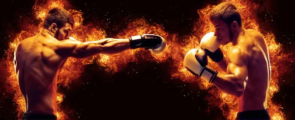 Fighter Man Punching Fire — Stock Photo, Image