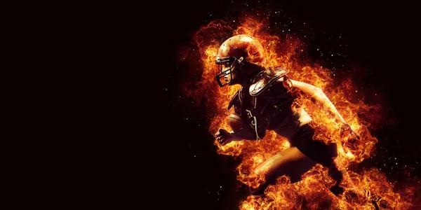 Burning American Football Speler Vrouw Donkere Achtergrond Met Ruimte Voor — Stockfoto